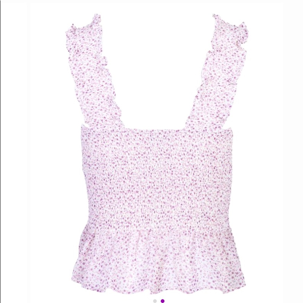 White and Purple Country Floral Audrey Smocked Sleeveless Peplum top.
